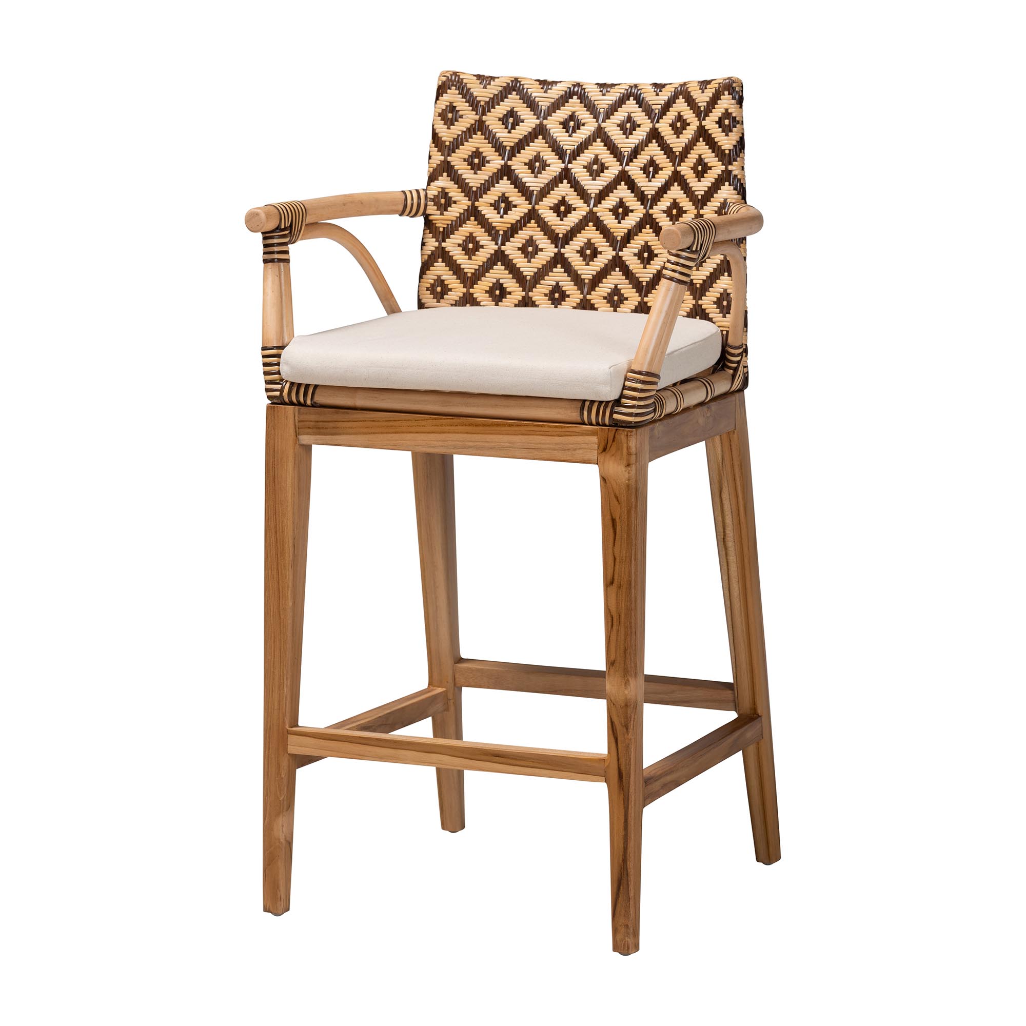 bali & pari Storsel Natural Rattan and Teak Wood Counter Stool, Two-Tone Brown